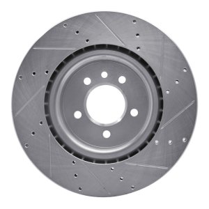 Land Rover Discovery Brake Rotor (1) - Front Left - R1 Concepts - Drilled & Slotted - Silver - `06-`17